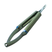 Rosin-Dacamara Big Grip Needle Holder, Titanium, Curved, Handle Diameter 12.5mm, Extra Delicate 8mm Jaws, Without Lock, Round Grooved Handle, Special Pin System 